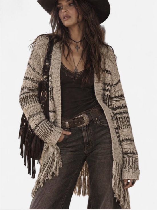 Nine West Jackets & Blazers - Boho Knit Fringe Open Front Cardigan Western Aztec Shawl Vintage Woman’s M